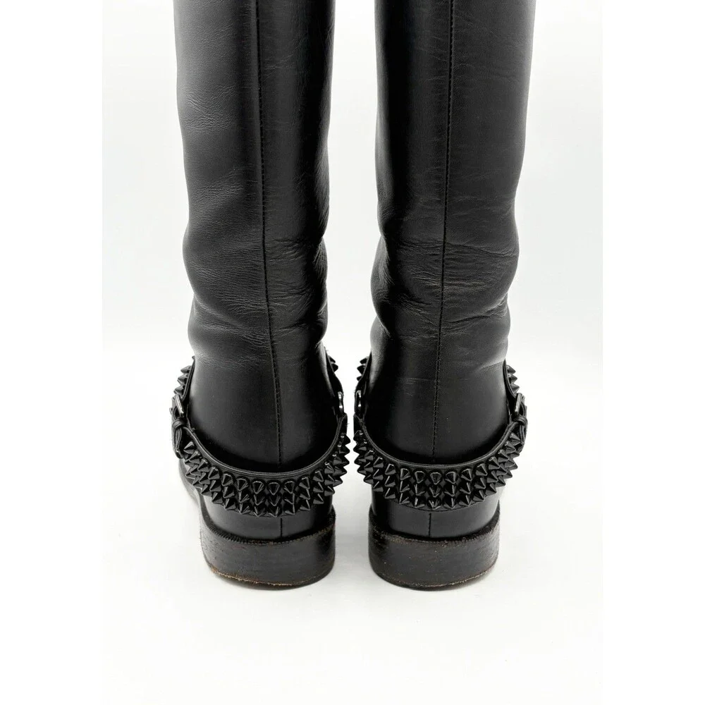Christian Louboutin Black Leather Spike Cap Toe Egoutina Knee High Boots EU 35
